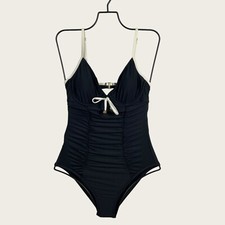 Antonio Melani MEDIUM One Piece Swimsuit Black  White Trim Shirred Open Back