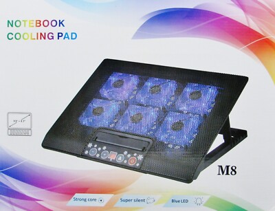 LESHP  Cooling Pad Adjustable Height 6 Fan Quiet Cooler 2 USB Ports For 12 ''-17''
