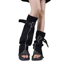 Punk Black Leg Warmer with Buckled Harajuku Jeans Slit Zippers Flared Leg Covers