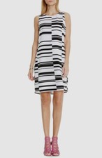 $246 Vince Camuto Women's White Black Striped Sleeveless Shift Dress Size 0