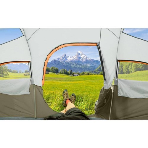 Dark Green 6-Person Camping Tent, Waterproof Windproof Family Tent, 4 Mesh - Picture 4 of 6