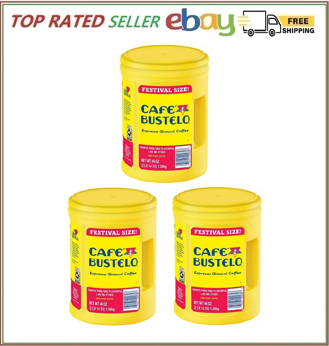 3 Pack - Café Bustelo Festival Size Dark Roast Ground Coffee, Espresso 46 oz.