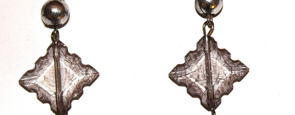 ORECCHINI PENDENTI DONNA ACCIAIO VIOLA TRASPARENTE STILE VINTAGE BIGIOTTERIA - Immagine 3 di 4