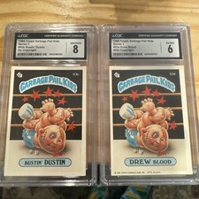 1986 Topps Garbage Pail Kids #93a DREW BLOOD & 93b BUSTIN DUSTIN Lot CGC 8 & 6