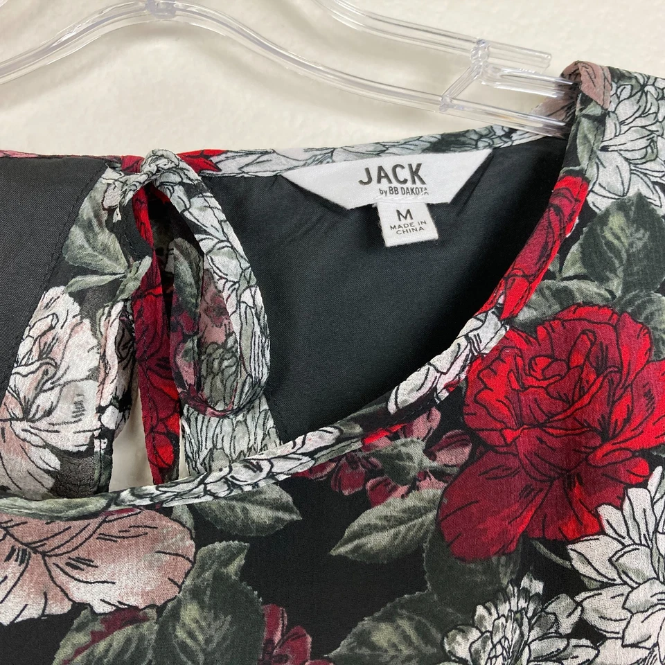 Top Jack by BB Dakota Peplum Talla M Rojo Negro Floral Espalda Abierta Hada Femenino Foto 3 de 4