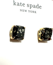 Kate Spade New York Mini Small Glitter Black Square Studs Earrings NWT