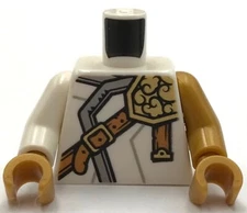 Lego New Minifig White Torso Ninjago Robe w/ Light Bluish Gray Hem and Crossbelt