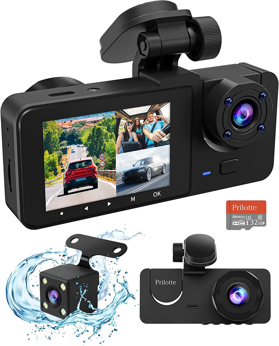 170 Degree Wide Angle, 3 Channel Dash Cam Front and Rear Inside