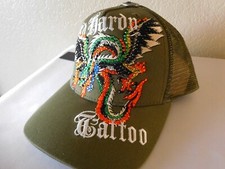 New Ed Hardy Baseball Hat Cap Trucker Rhinestone Embroidered Dragon Tattoo Olive