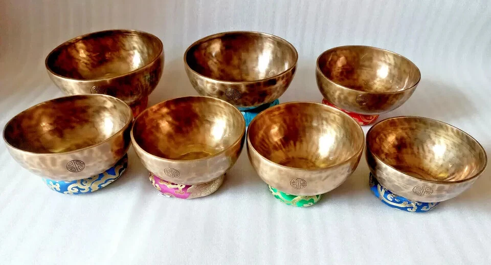 6-10" Full Moon Chakra Set of 7 Tibetan Singing Bowls Yoga Meditation - Image 4 of 4