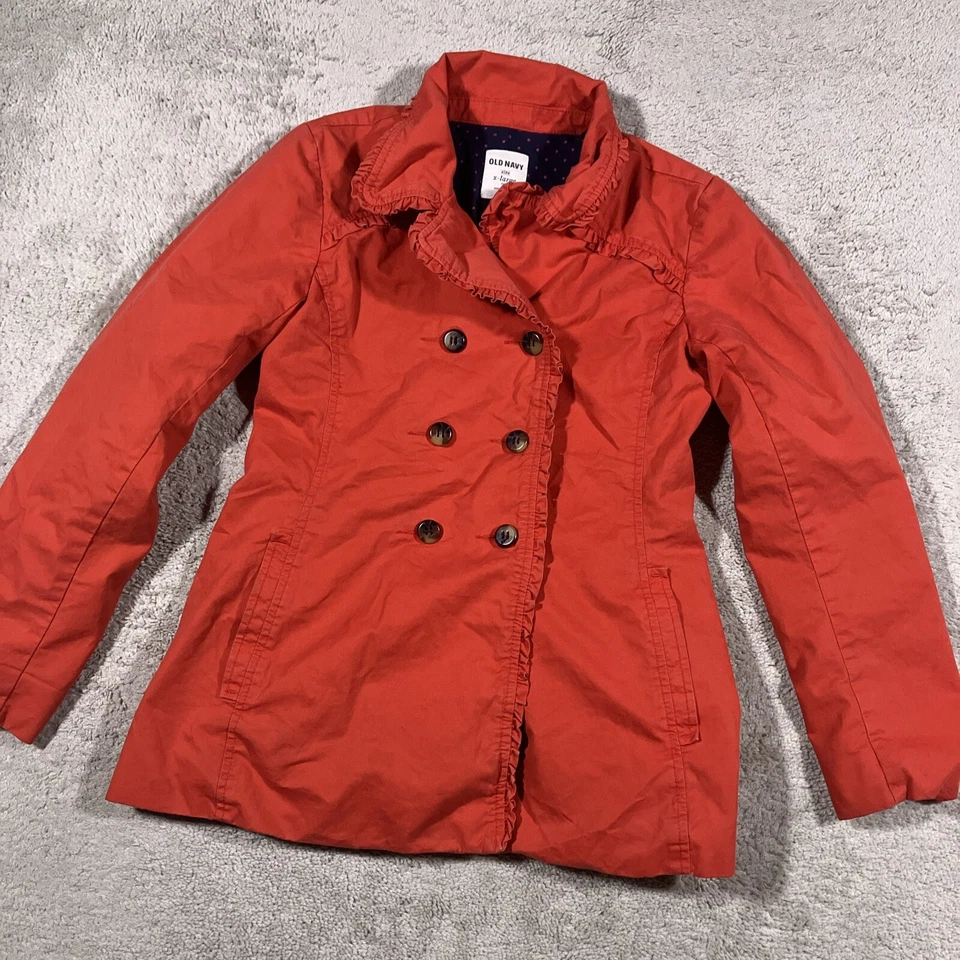 Old Navy Pea Coat Youth Girls XL Red Button Up Casual Ruffled Hems Y2K Girlypop - Image 2 of 4