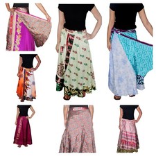 10 PC Indian Women Vintage Art Silk Wrap Printed Long Skirts Assorted Colors