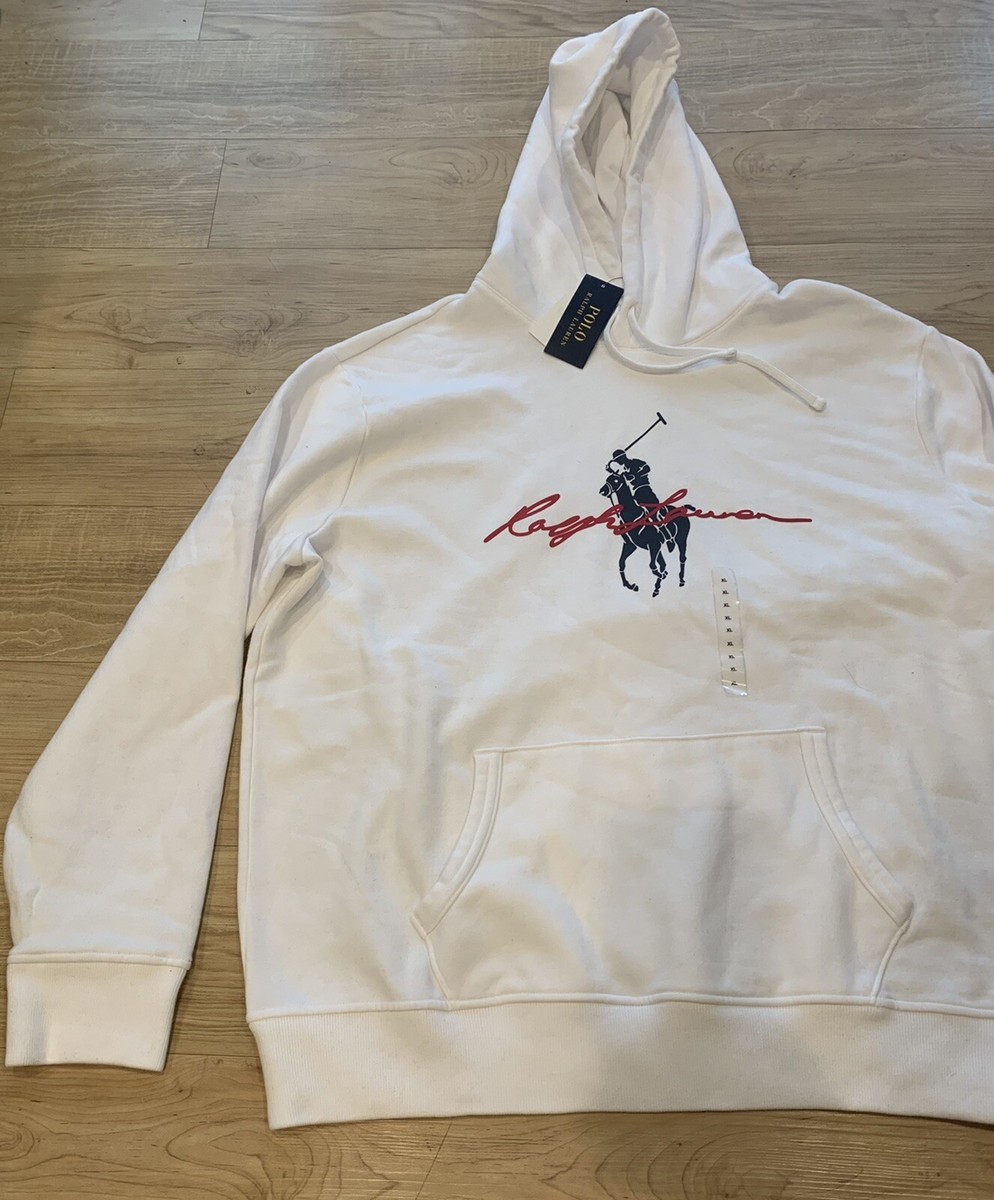 Polo Ralph Lauren Men's Big Pony Graphic Logo Fleece Hoodie White
