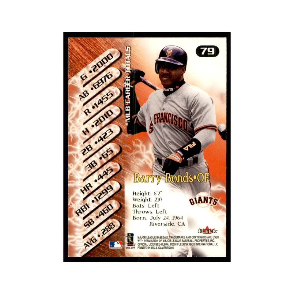 2000 Fleer Gamers Barry Bonds Baseball Cards #79 - Image 2 of 3