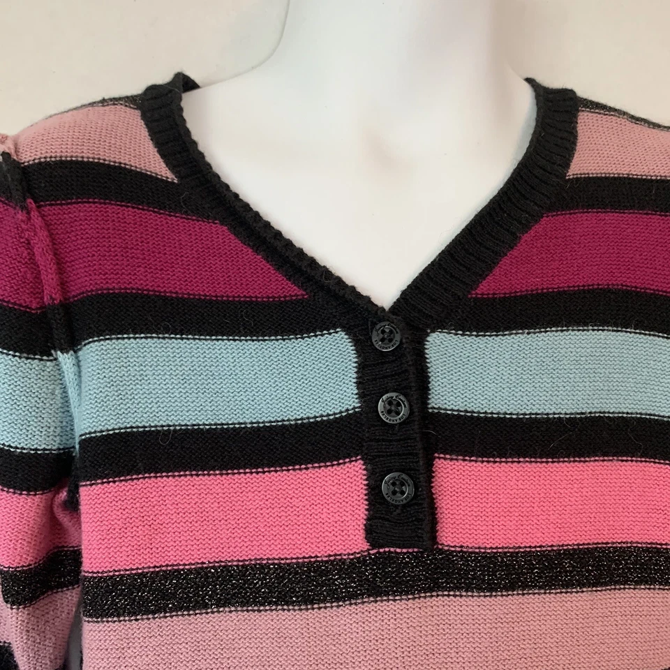 Túnica Larga Tejida Juicy Couture Henley L/S con Bolsillos Rayas Negra/Púrpura/Azul Talla 5 Foto 3 de 4