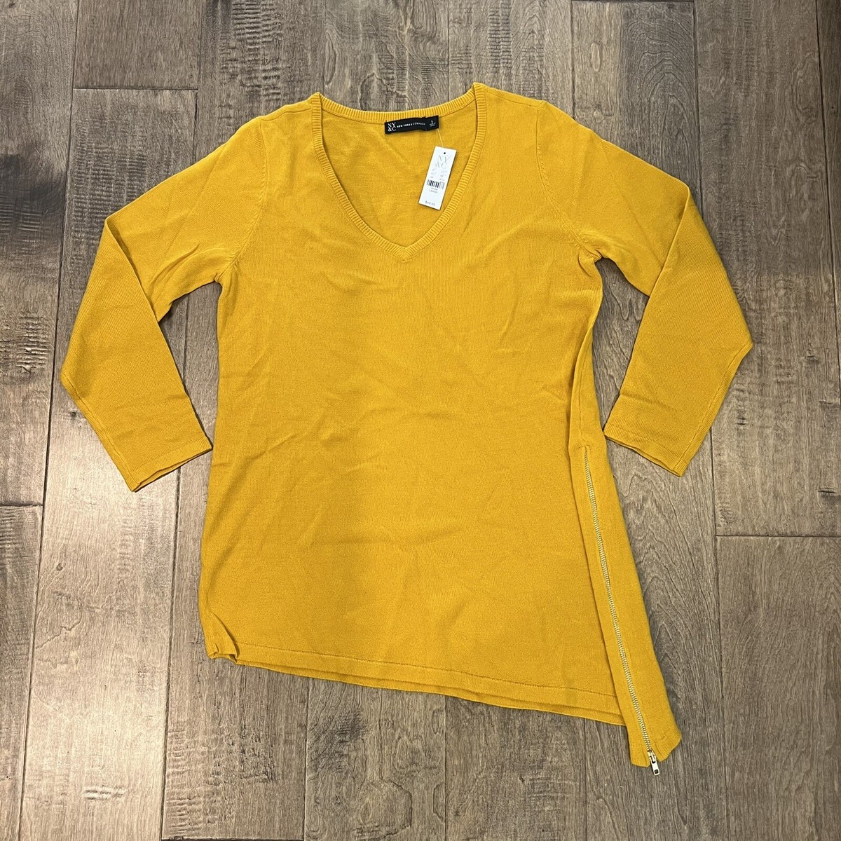new york and co asymmetrical yellow sweater with side zipper size