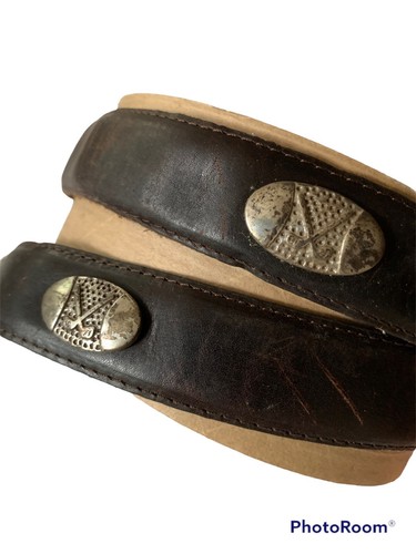 Belt Leather Brown 1” W Top Grade Oil Tanned Leather Metal Golf Club Ovals 31” - Picture 2 of 5