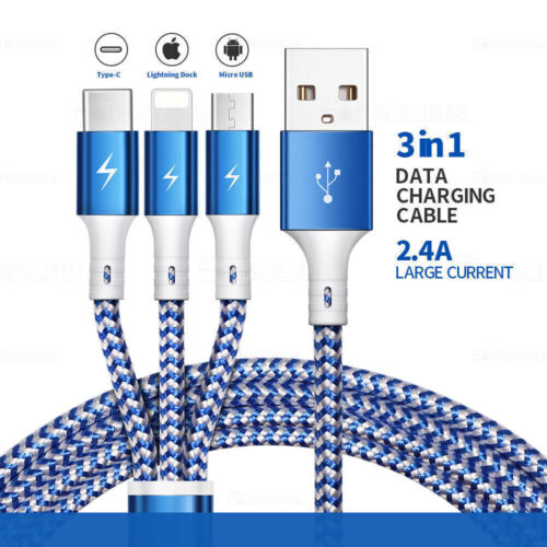 3 in 1 Charging Cable Multi USB Cable Fast Charger Type C Lead For IOS, Samsung - Afbeelding 2 van 14