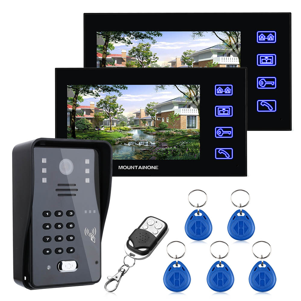 7 inch 2 Monitors Video Door Phone Intercom RFID Password IR-CUT 1000TVL camera
