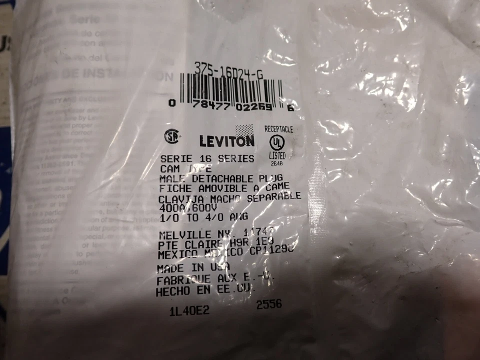 1 NUEVO Leviton 375-16D24-G Macho Desmontable Enchufe Tipo Cámara  Foto 3 de 4