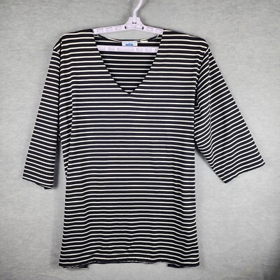 Vintage Shop n Shore Woman Top 3X Black White Stripe Liquid Knit Pullover Soft