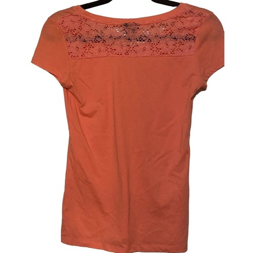 Rue 21 Orange Coral Short Sleeve Knit Top Cotton Blend w/Nylon Trim Size M - Picture 2 of 6