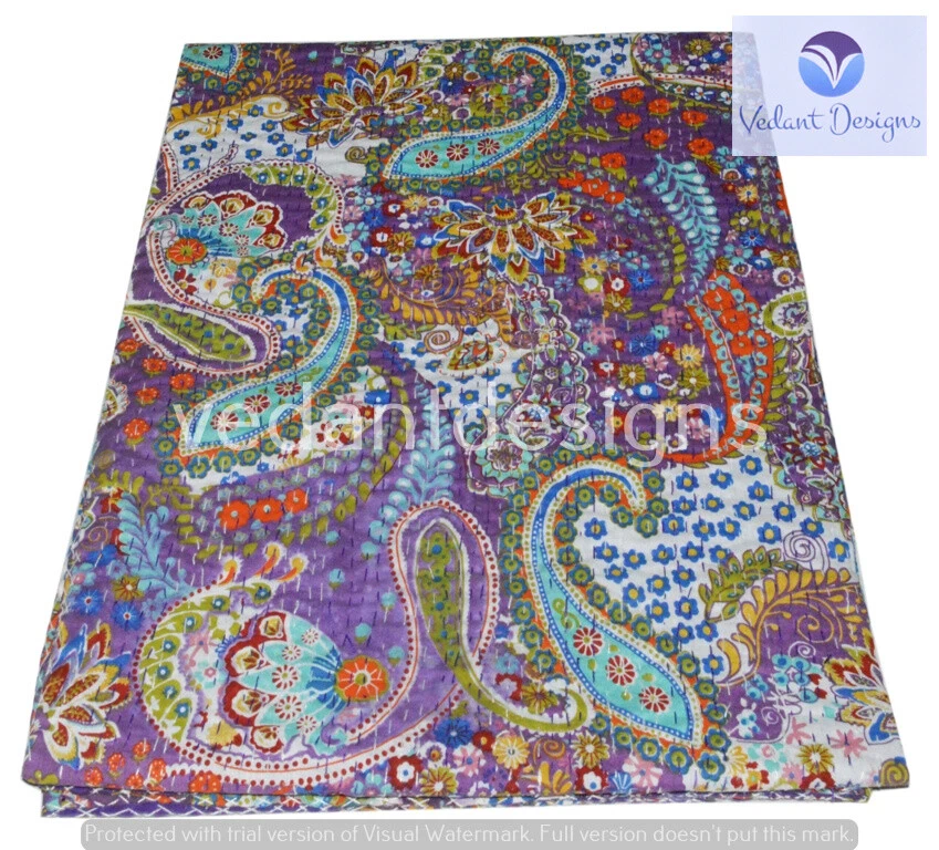 Colcha reversible de algodón doble hecha a mano india de cachemira Kantha edredón Foto 2 de 4