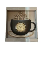 FirsTime & Co. Latte Coffee Cup Wall Clock, Farmhouse Style, 11.5 “x 11” New