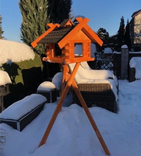 DARLUX Rechteckiges Holzvogelhaus XL Vogel Futterhaus + Ständer Braun/Schwarz - Bild 4 von 9