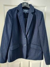 Bnwot Maine New England Blue Spotted Wool Mix Fully Lined Fitted Jacket Size 12