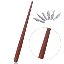 with 6pcs Nibs Retro Calligraphy Writing Wooden Dip Pen for Comic English Gift