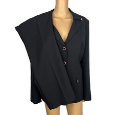 John Meyer Polyester Pant Suit 14 Solid Black Lined Peak Collar Embellished 2PC