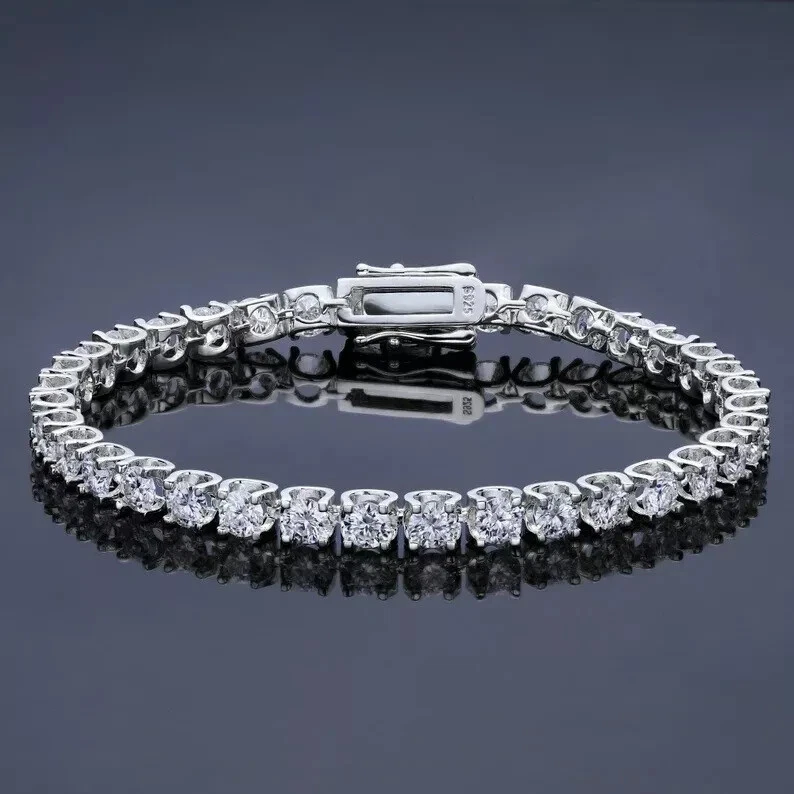 OFF WHITE Bracciale Tennis Solitario Diamante Bianco Sfuori Trattato Certificato 4mm In Argento 925