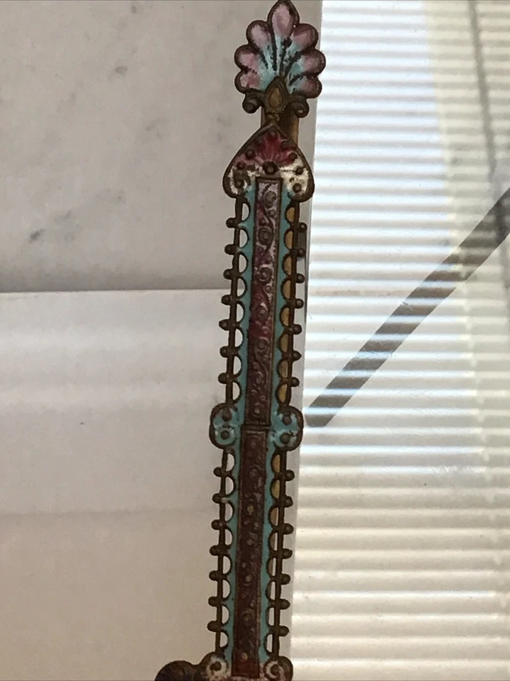 Antique French Champleve Dresser Top/Hanging Picture Frame Beveled Glass Insert - Image 3 of 4