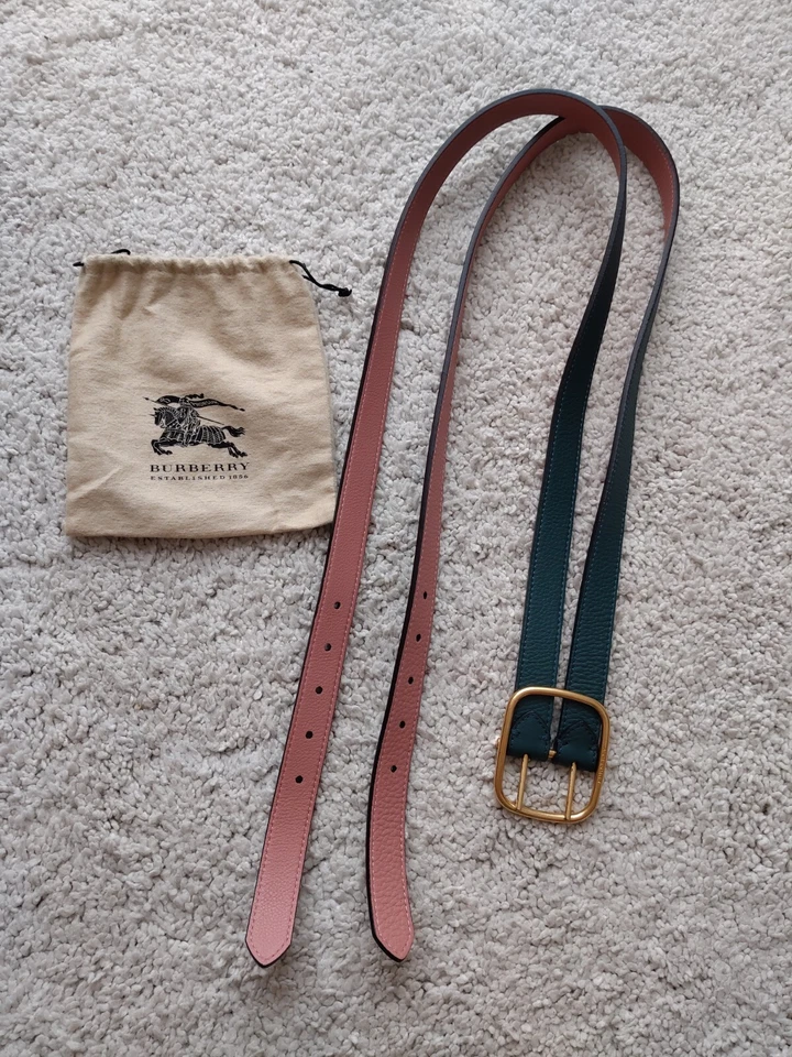 Burberry Lynton Cinturón Reversible Doble Correa Cuero Rosa Turquesa Oscuro 36/90 Foto 2 de 4