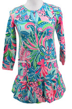 Lilly Pulitzer Vera Oasis Ruffle Dress Girls Size 8 10 Blue Pink Long Sleeve New