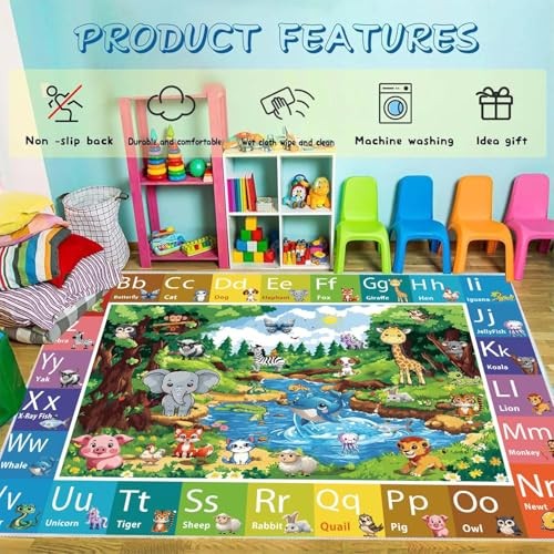 ABC Rug for Kids Room, ABC Baby Mats for Floor Toddlers, Non Silp Alphabet - Picture 7 of 8