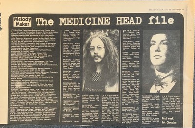 MEDICINE HEAD+THE MEDICINE HEAD FILE+1973+MAGAZINE ARTICLE