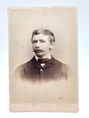 New York | Well Coiffed Man Handlebar Mustache Cabinet Card Photo | Bostwick