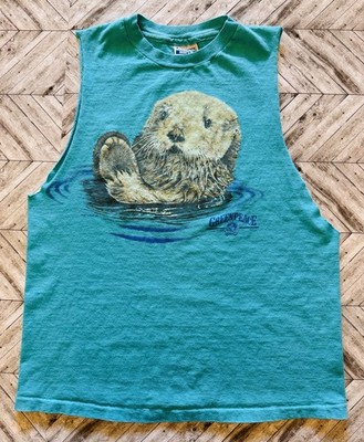 VTG Greenpeace T-Shirt Mens Large Green Seal Otter Single Stitch Ocean Made USA
