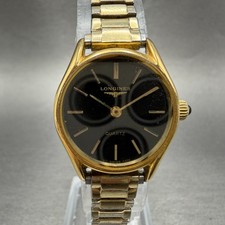Longines Watch Women 23mm Black Dial Gold Plated Round 4302 717 New Battery