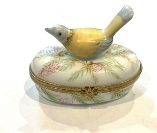 Vintage Limoges France Trinket Box oval yellow bird great condition
