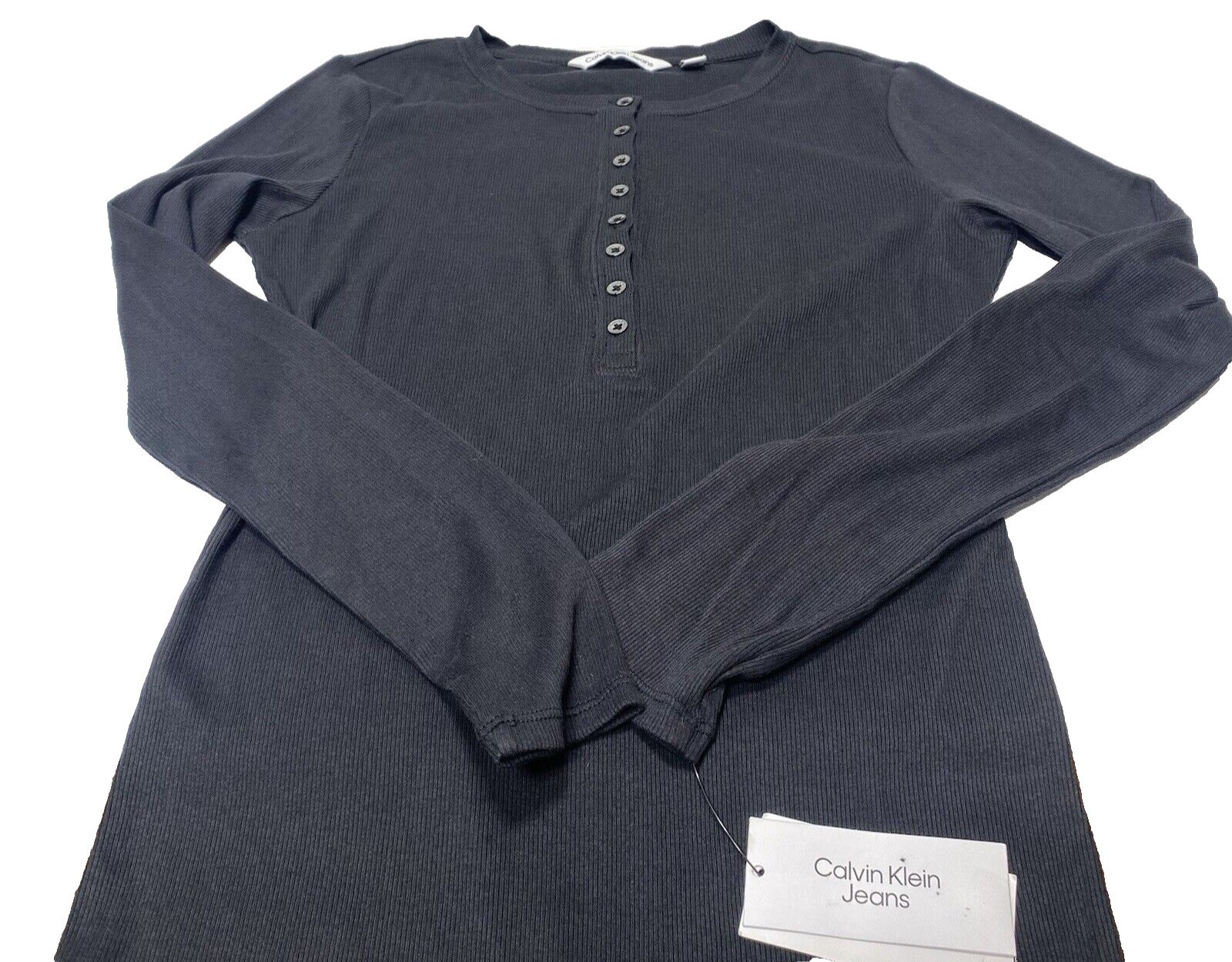Calvin Klein Black Dress Women’s Small Long Sleeve Henley Summer Casual New thumbnail 2