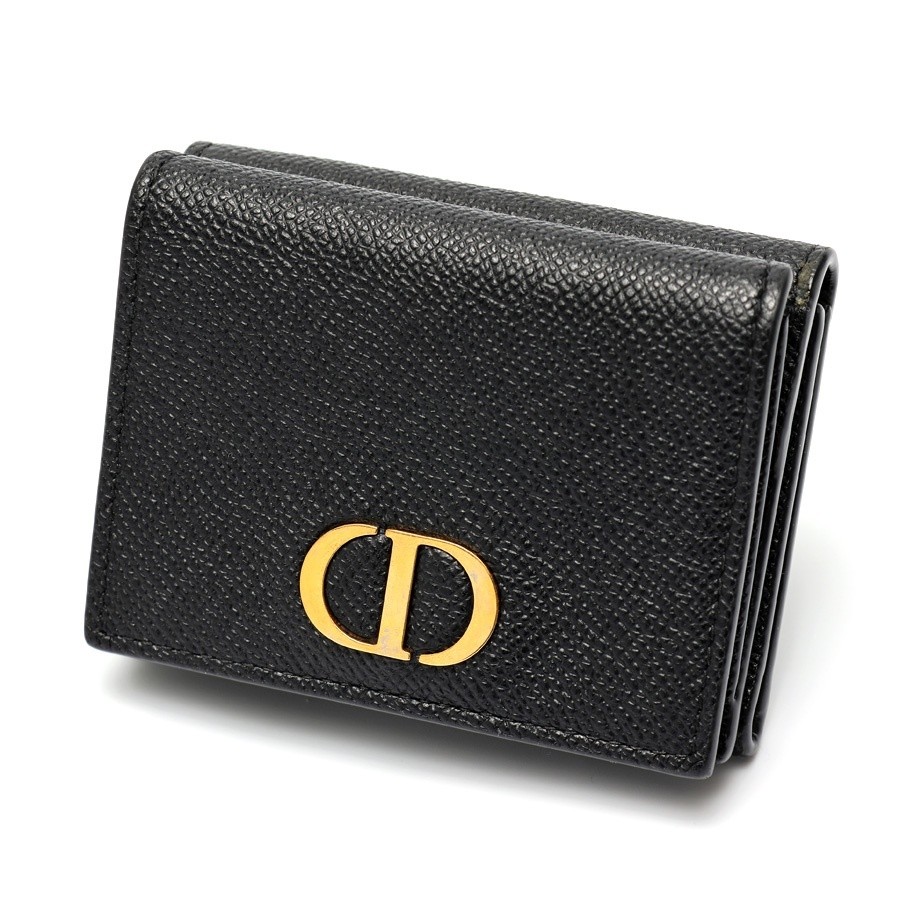Dior 30 Montaigne Black Leather Compact Wallet Pre-Owned Ref K158412