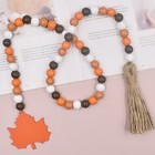 Thanksgiving Fall Wooden Bead Garland with Tassel Maple Leaves Wooden Bead