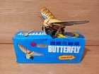 Vintage Toy Butterfly Clockwork Wind-Up Tinplate Collectible with Box - working