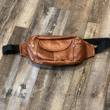 Vintage Brown Leather Fanny Pack Pockets Nylon Adjustable Strap Boho Indie