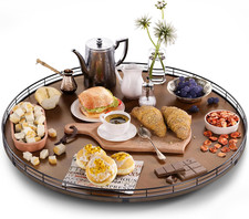 Farmhouse Oak 24" Lazy Susan Turntable for Kitchen and Dining Organization