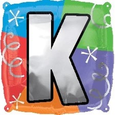 Designer Square Letter Balloon "K" Square Shape 18" Foil Balloon Packaged 