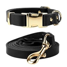 Leather Dog Collar and Leash Set, 6FT Heavy Duty Leather Training Leash with ...